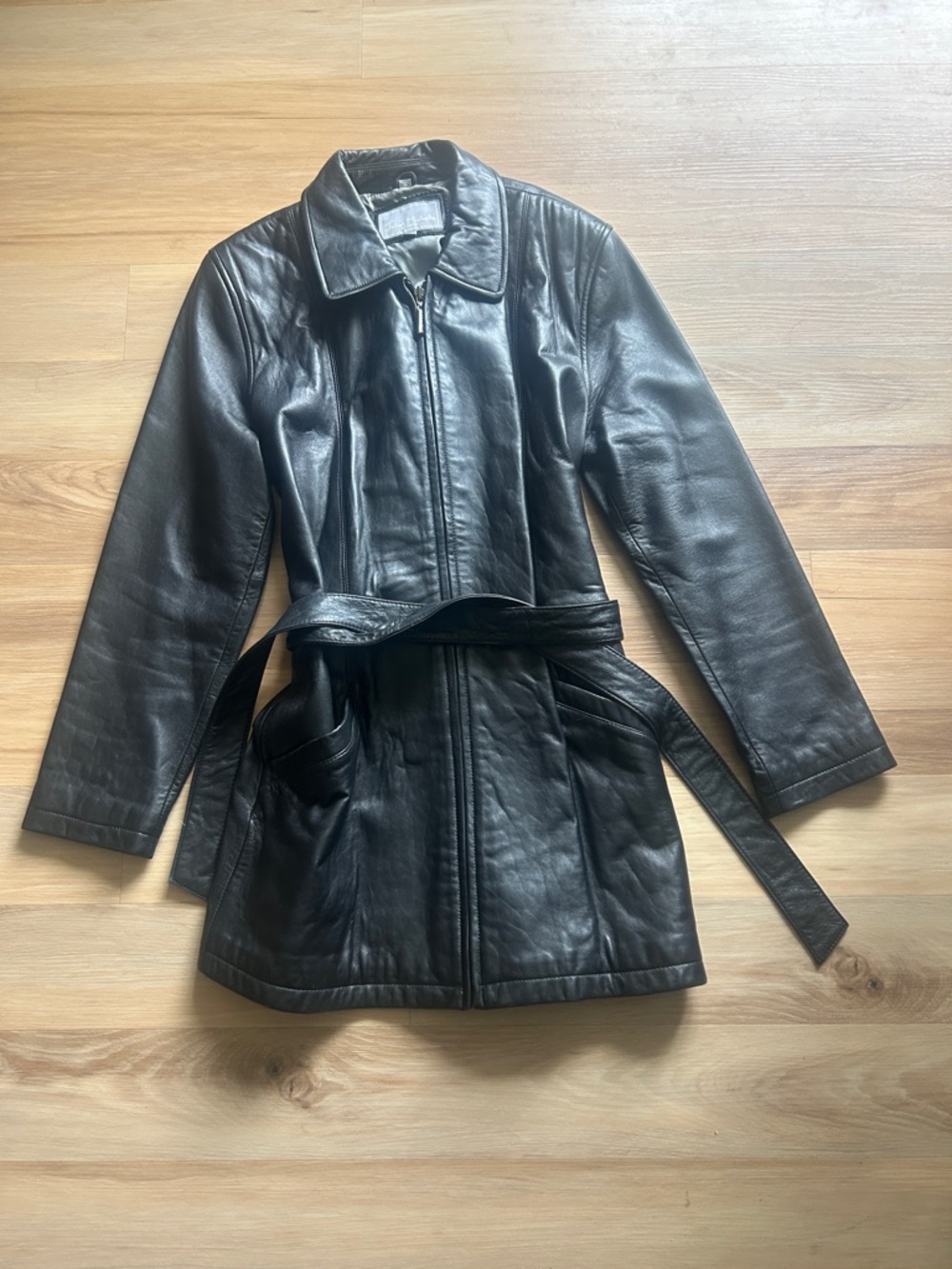 Juliet Michele Black Leather Belted Jacket